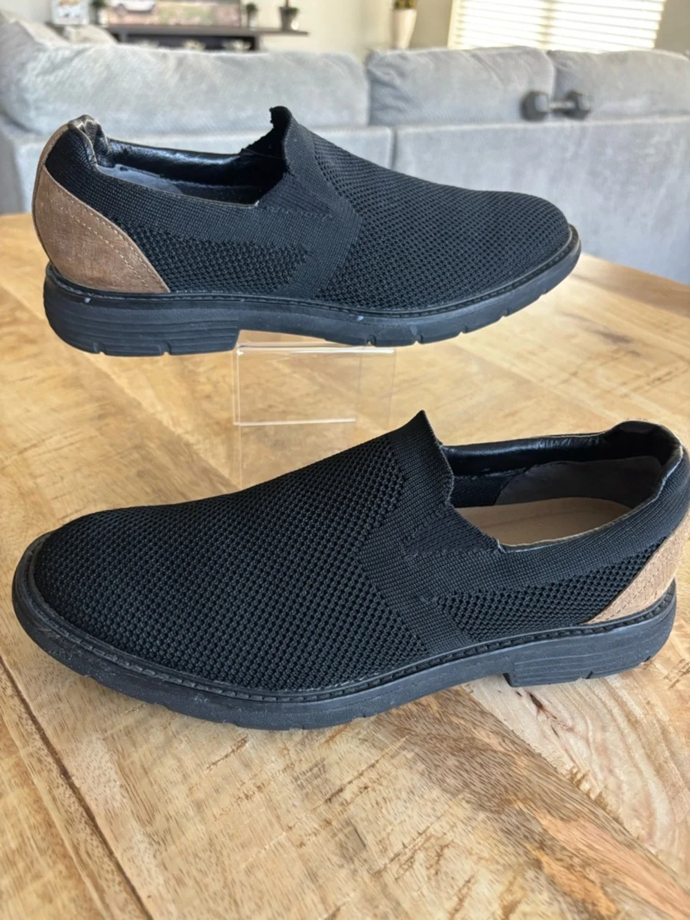 Mark Nason Los Angeles Men’s 6.5 Black Knit Slip-On Shoes Brown Heel